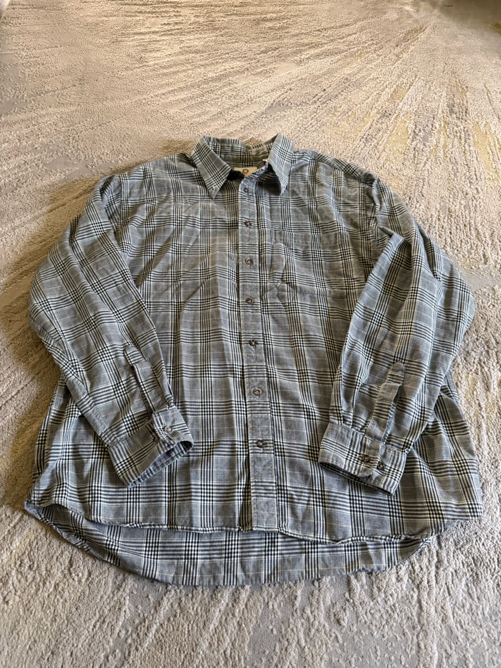 Viyella Plaid Cotton Wool Blend Button Down Shirt Houndstooth black cream  XL